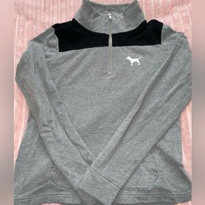 PINK Victoria's Secret Gray and Black Quarter-Zip Pullover